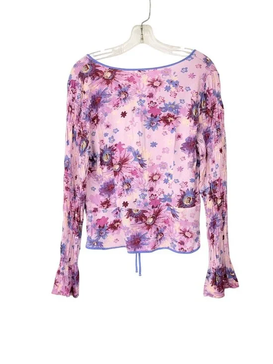 Free People Floral Long-Sleeve Tie-Front Blouse - Large - Picture 2 of 5